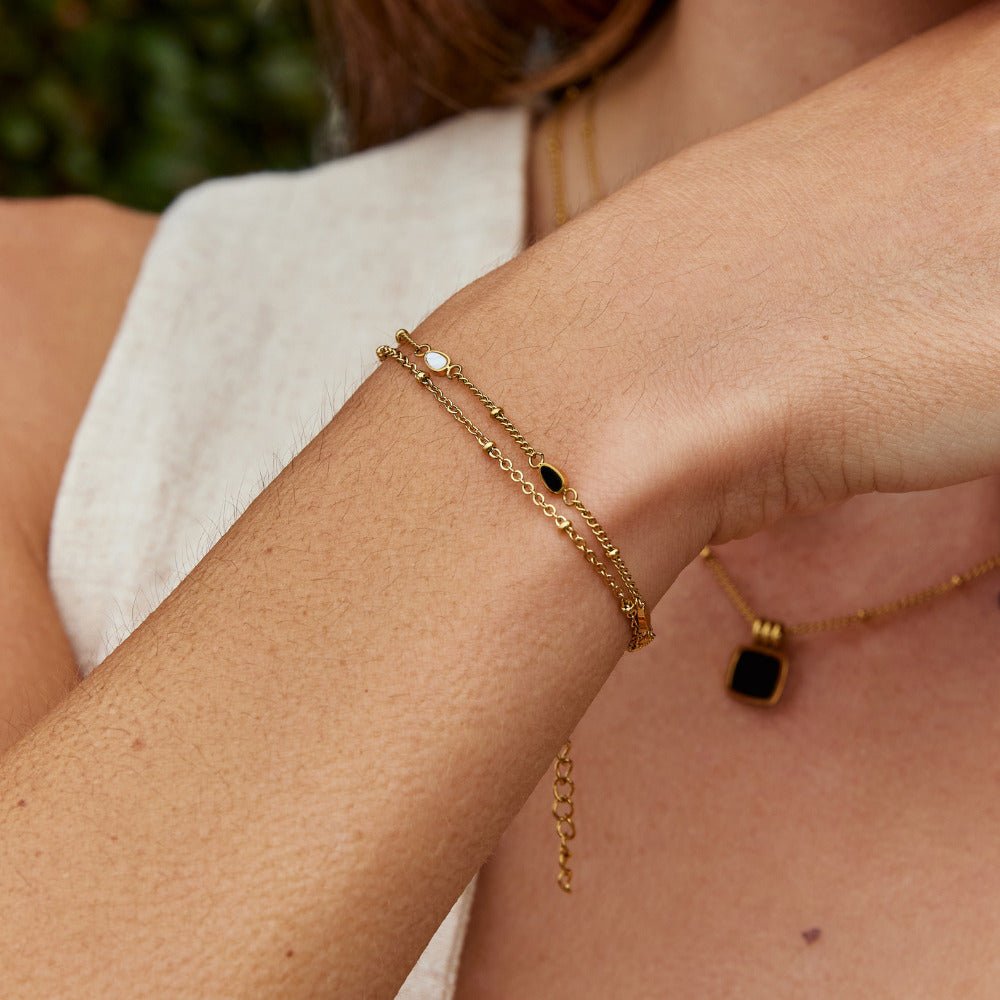 Layered Black and White Stone Bracelet