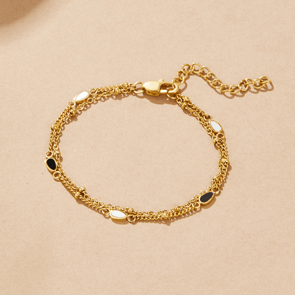 Layered Black and White Stone Bracelet