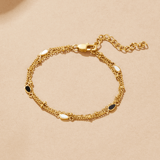 Layered Black and White Stone Bracelet