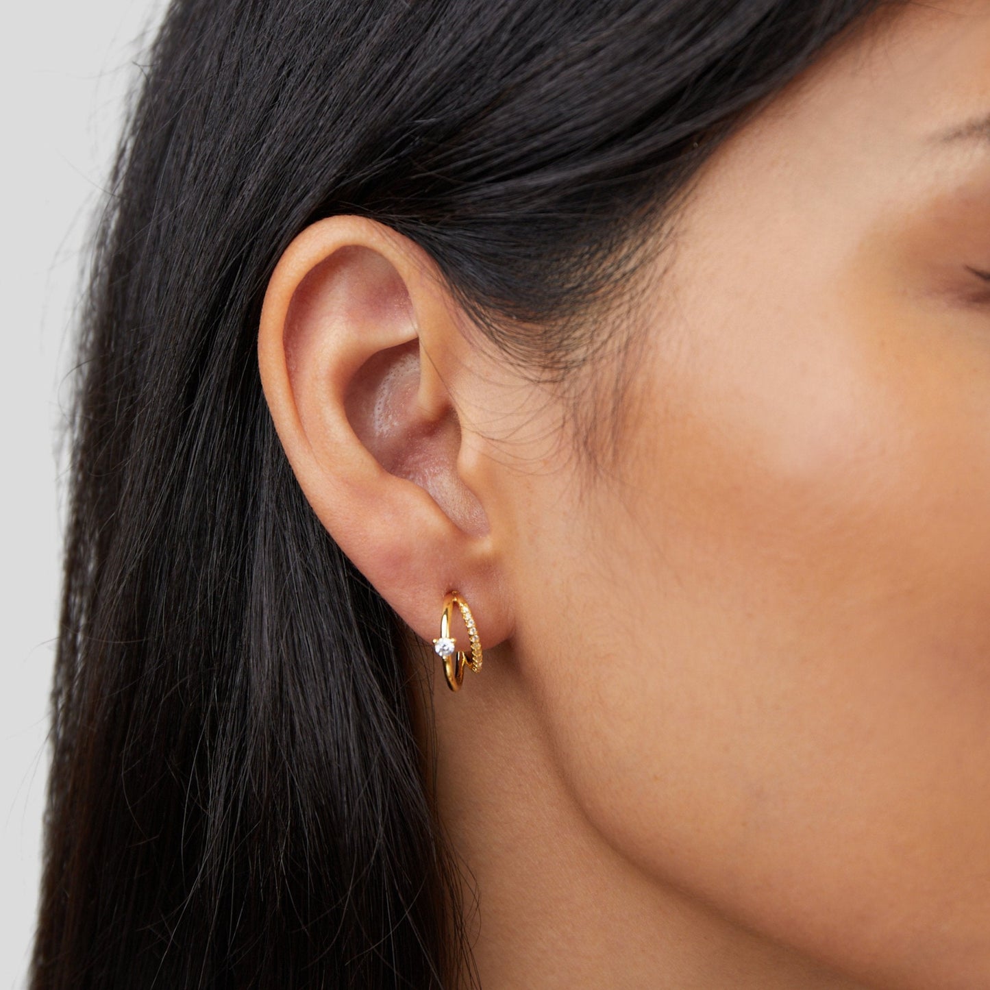 Layered Crystal Gold-Tone Hoop Earrings