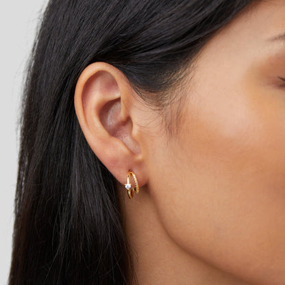 Layered Crystal Gold-Tone Hoop Earrings