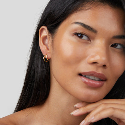 Layered Crystal Gold-Tone Hoop Earrings