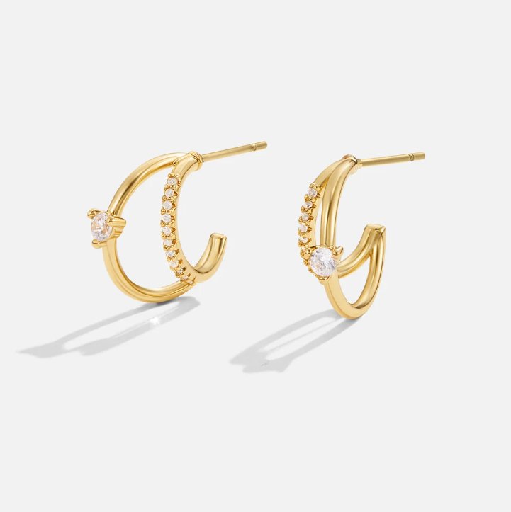 Layered Crystal Gold-Tone Hoop Earrings