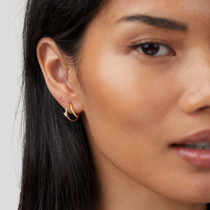 Layered Crystal Gold-Tone Hoop Earrings
