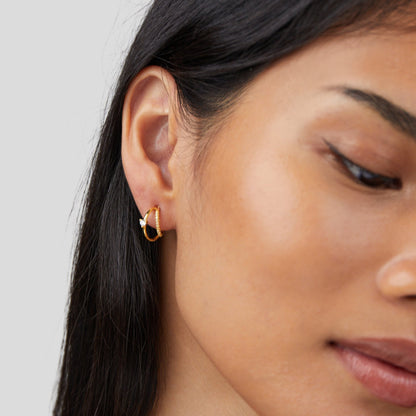 Layered Crystal Gold-Tone Hoop Earrings