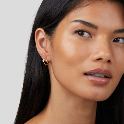 Layered Crystal Gold-Tone Hoop Earrings