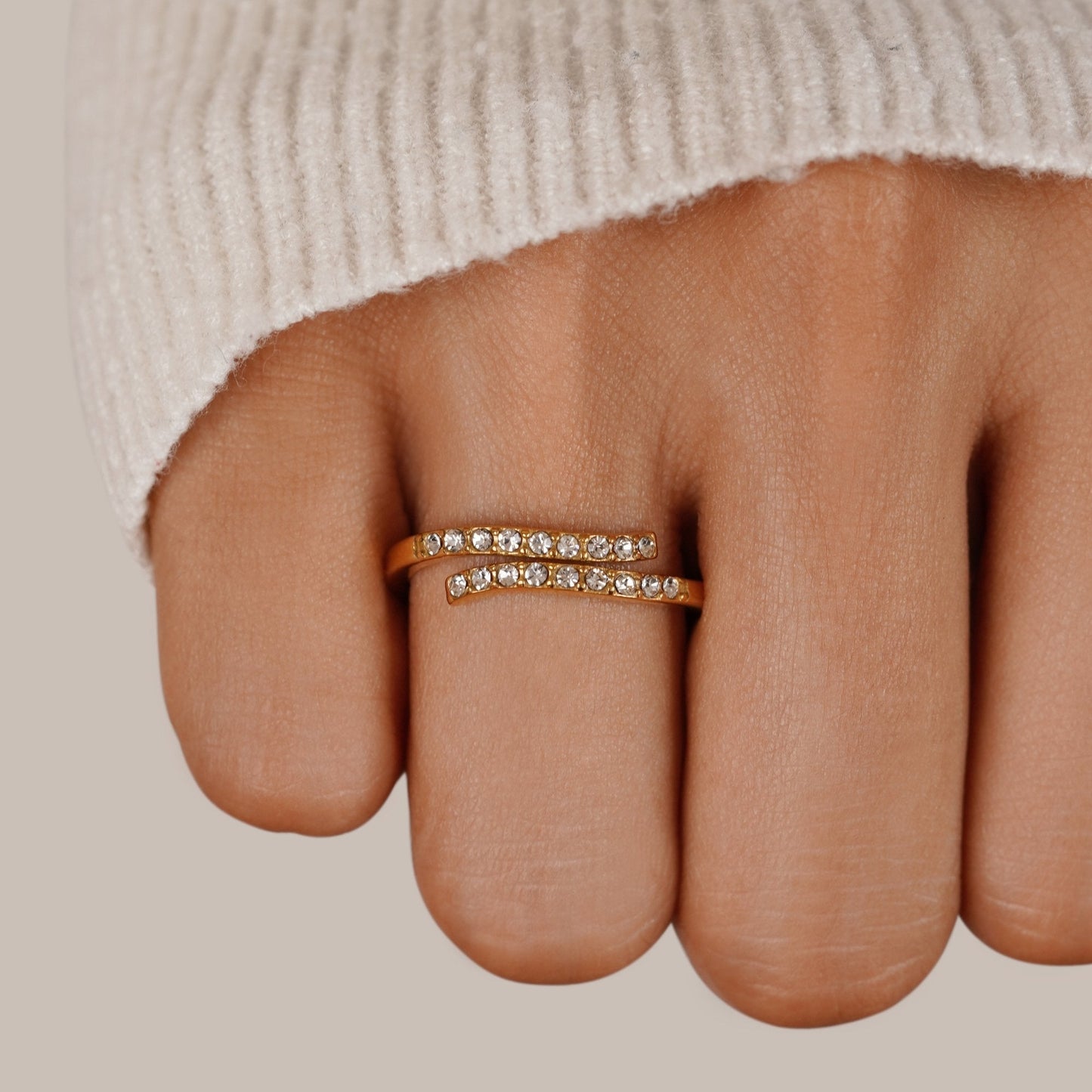 Layered Gold-Tone Crystal Wrap Ring
