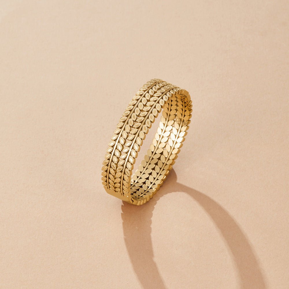 Layered Gold-Tone Leaf Bangle