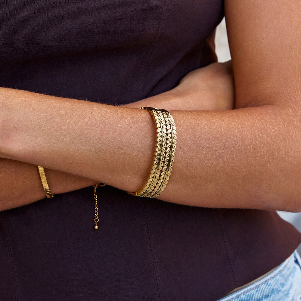 Layered Gold-Tone Leaf Bangle