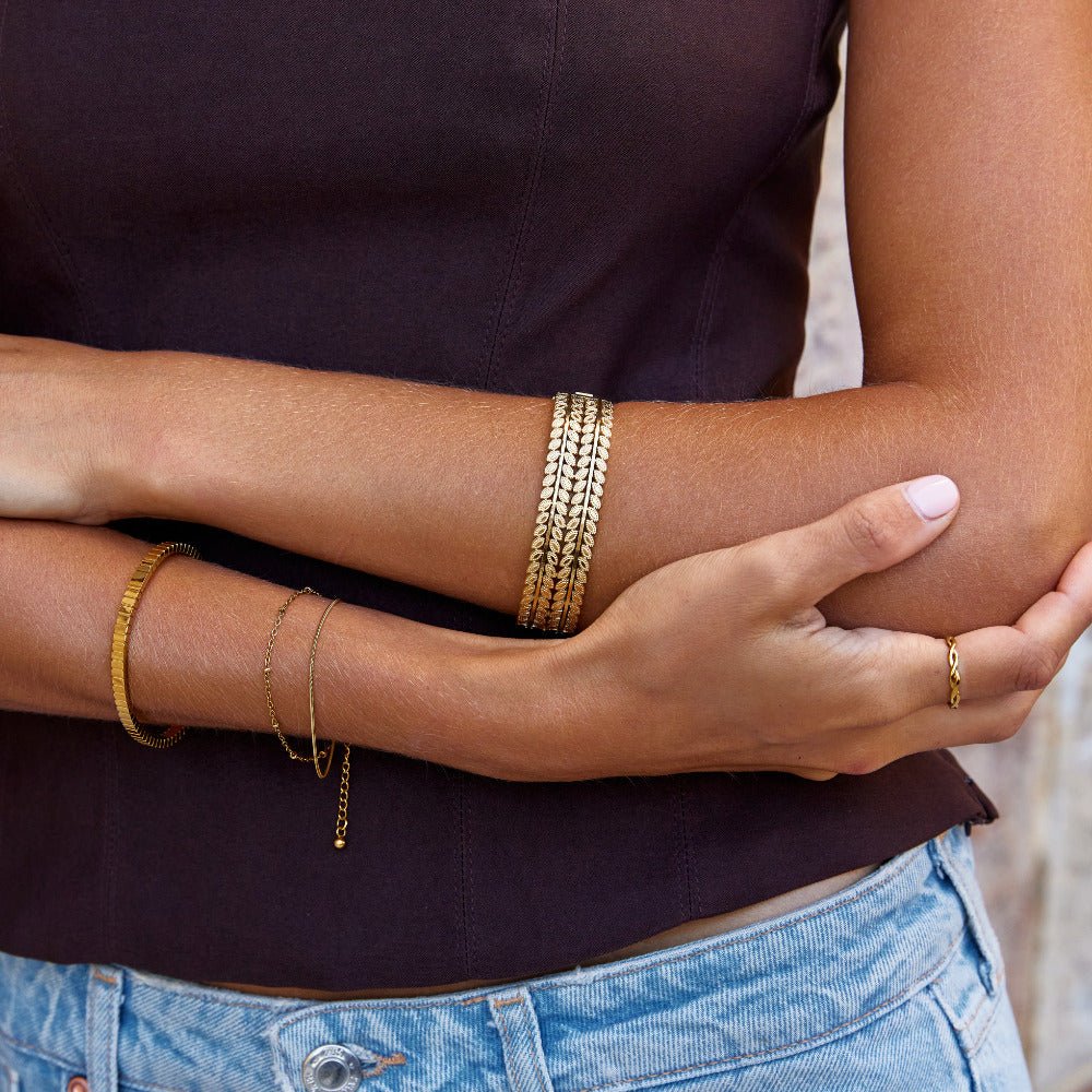 Layered Gold-Tone Leaf Bangle
