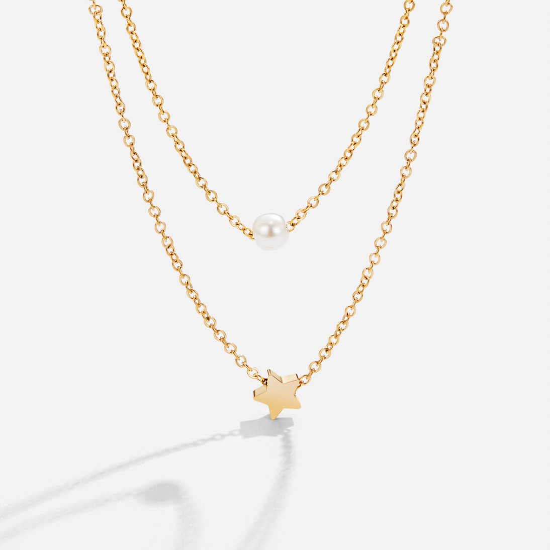 Layered Gold-Tone Star and Pearl Necklace