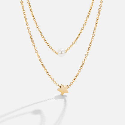Layered Gold-Tone Star and Pearl Necklace