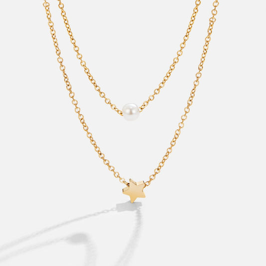 Layered Gold-Tone Star and Pearl Necklace
