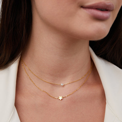 Layered Gold-Tone Star and Pearl Necklace
