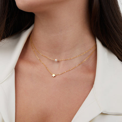 Layered Gold-Tone Star and Pearl Necklace