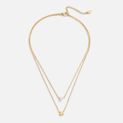 Layered Gold-Tone Star and Pearl Necklace