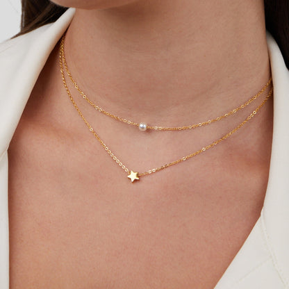 Layered Gold-Tone Star and Pearl Necklace