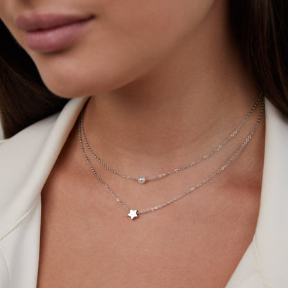 Silver-Tone Star and Pearl Layered Necklace