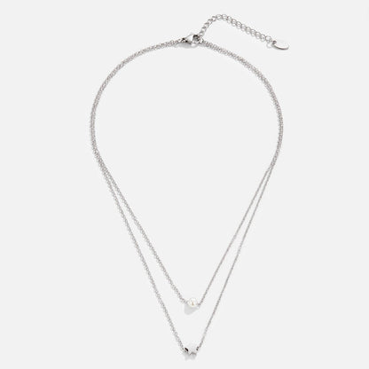 Silver-Tone Star and Pearl Layered Necklace