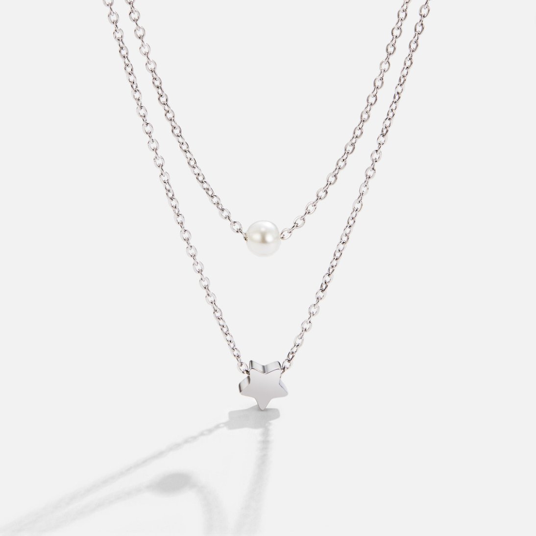Silver-Tone Star and Pearl Layered Necklace