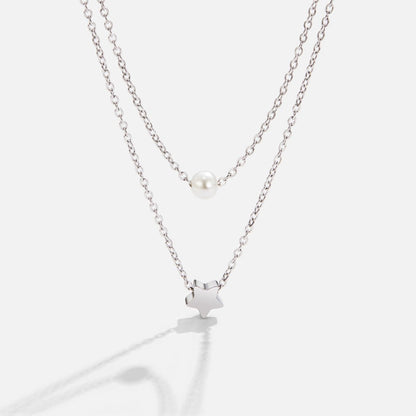 Silver-Tone Star and Pearl Layered Necklace