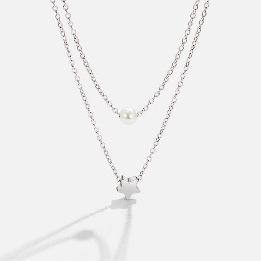 Silver-Tone Star and Pearl Layered Necklace