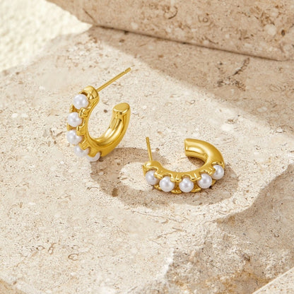 Lena Pearl Gold-Tone Hoop Earrings