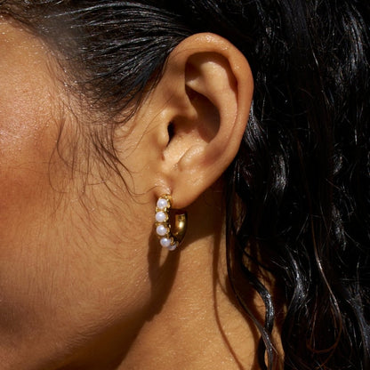 Lena Pearl Gold-Tone Hoop Earrings
