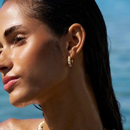 Lena Pearl Gold-Tone Hoop Earrings