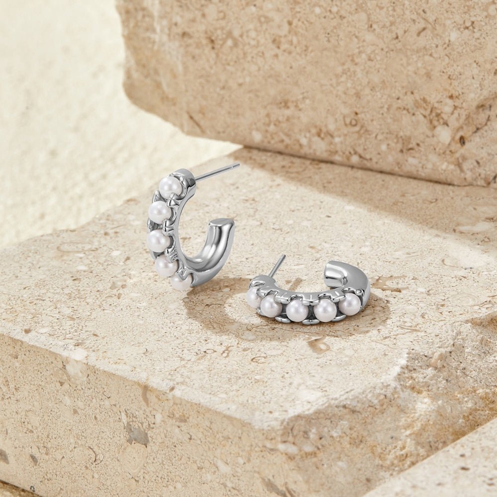 Lena Pearl Silver-Tone Hoop Earrings
