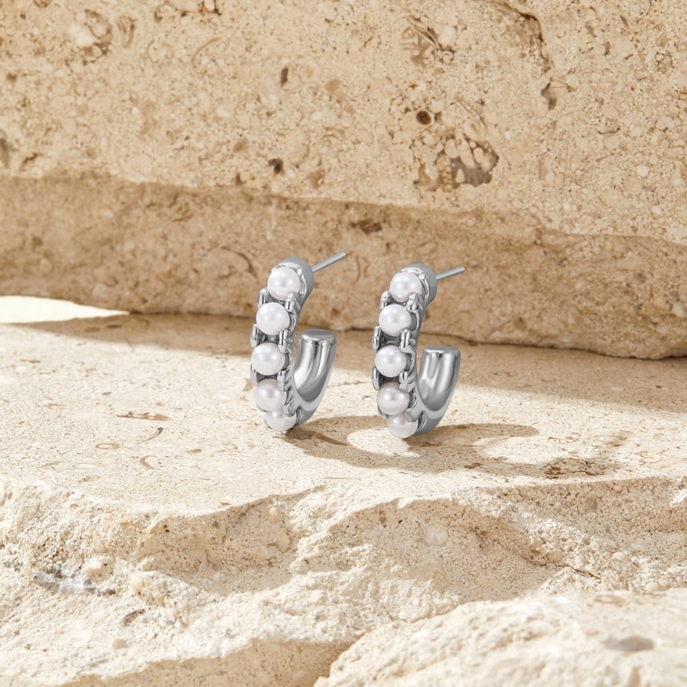Lena Pearl Silver-Tone Hoop Earrings