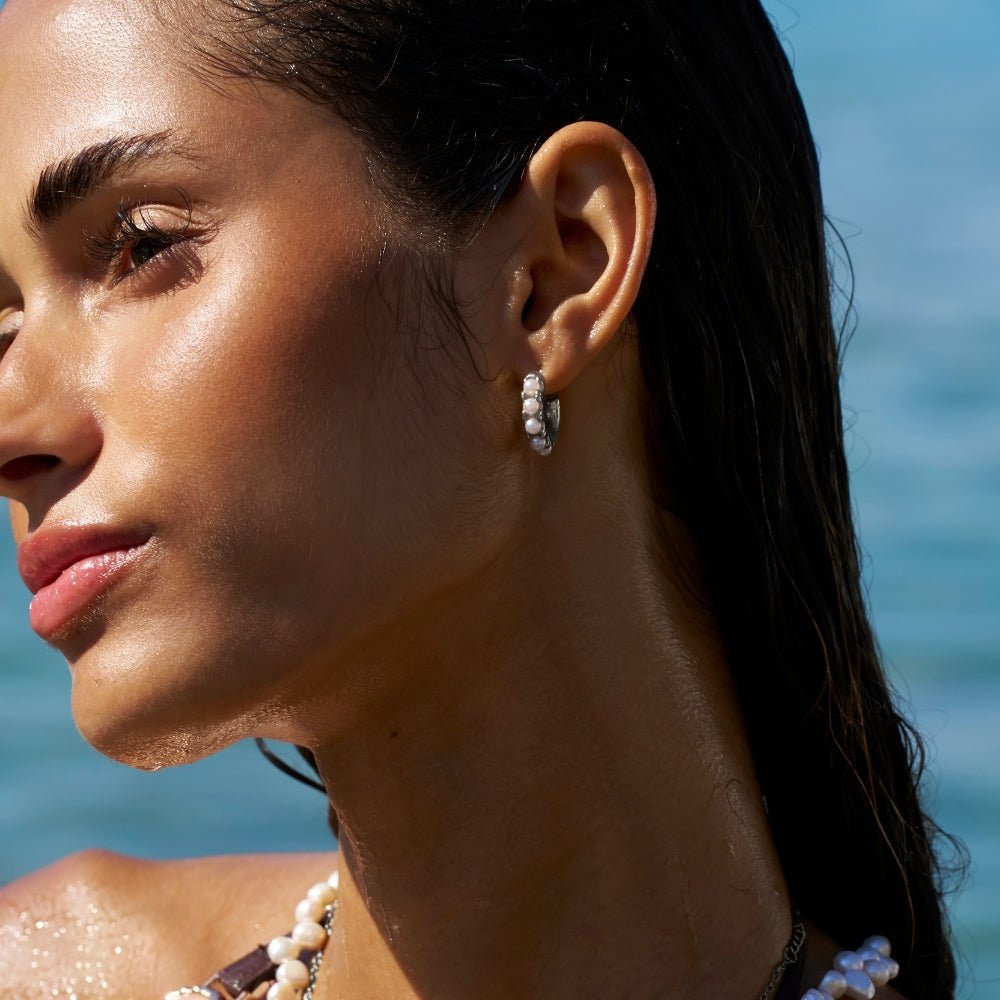 Lena Pearl Silver-Tone Hoop Earrings