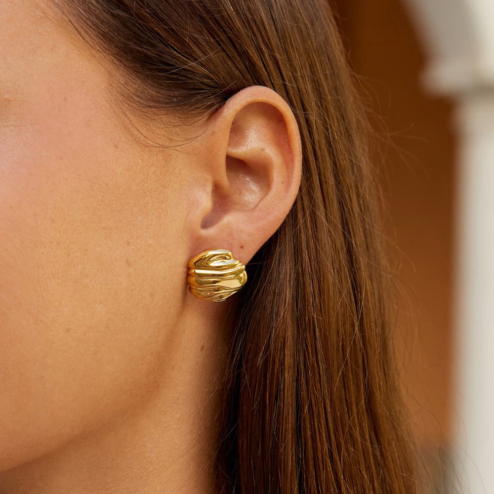 Lila Pleated Gold-Tone Button Earrings