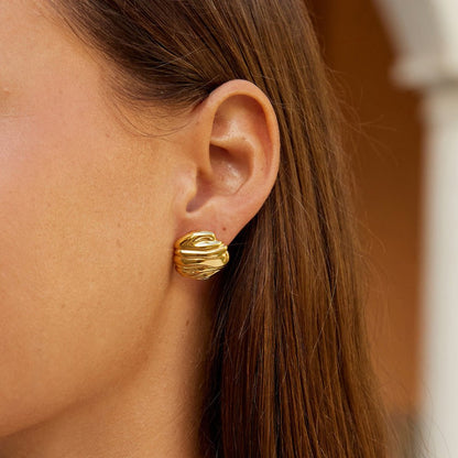 Lila Pleated Gold-Tone Button Earrings