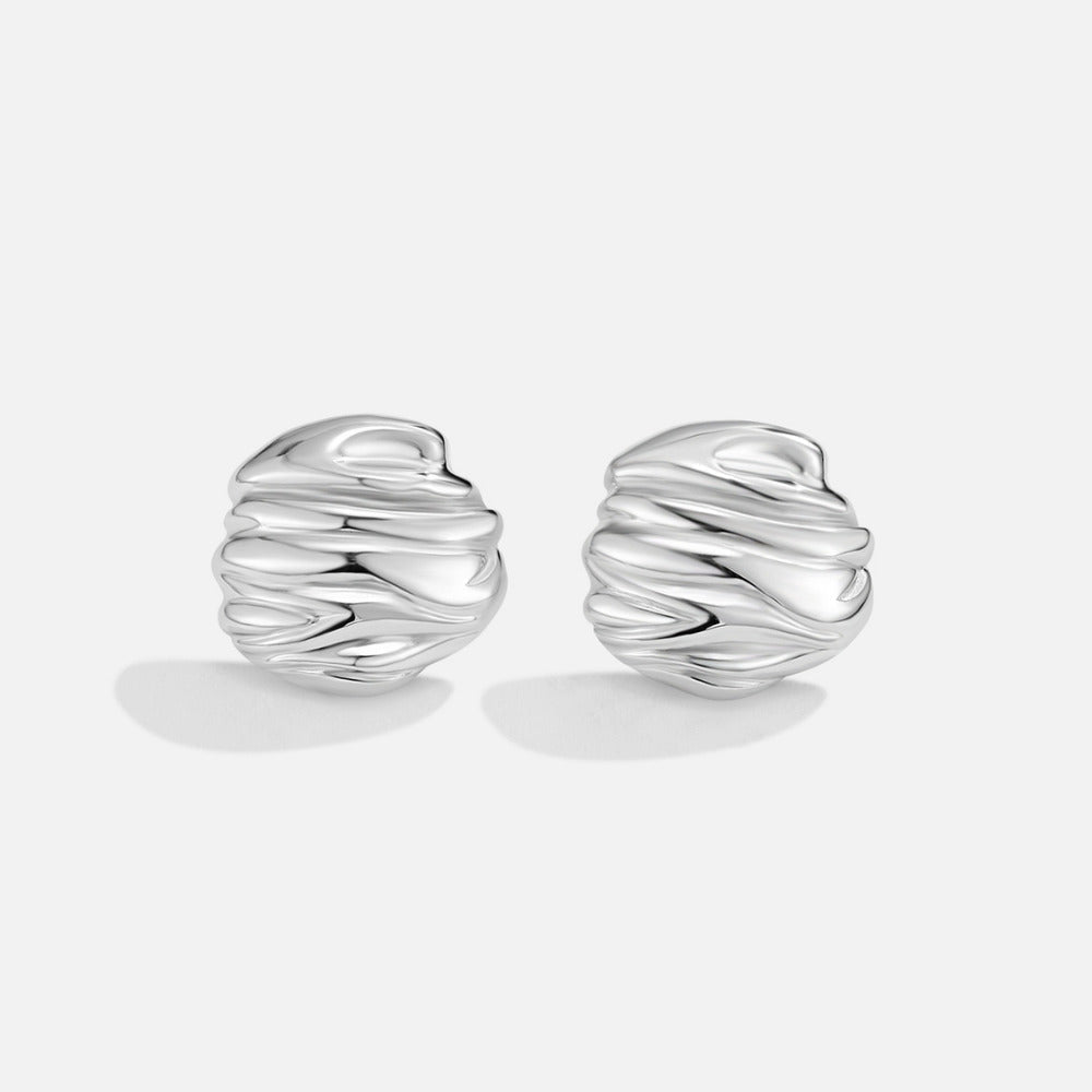 Lila Pleated Silver-Tone Button Earrings