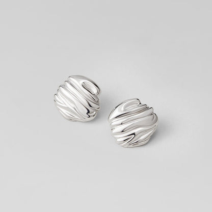 Lila Pleated Silver-Tone Button Earrings