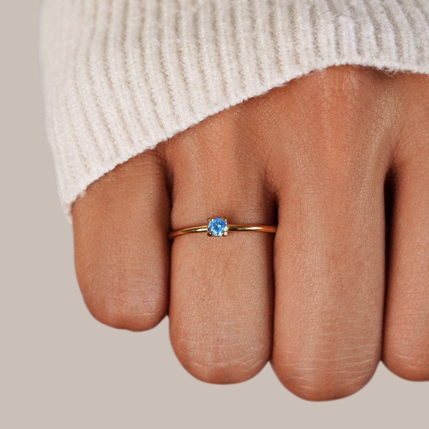 March Birthstone Gold-Tone Ring