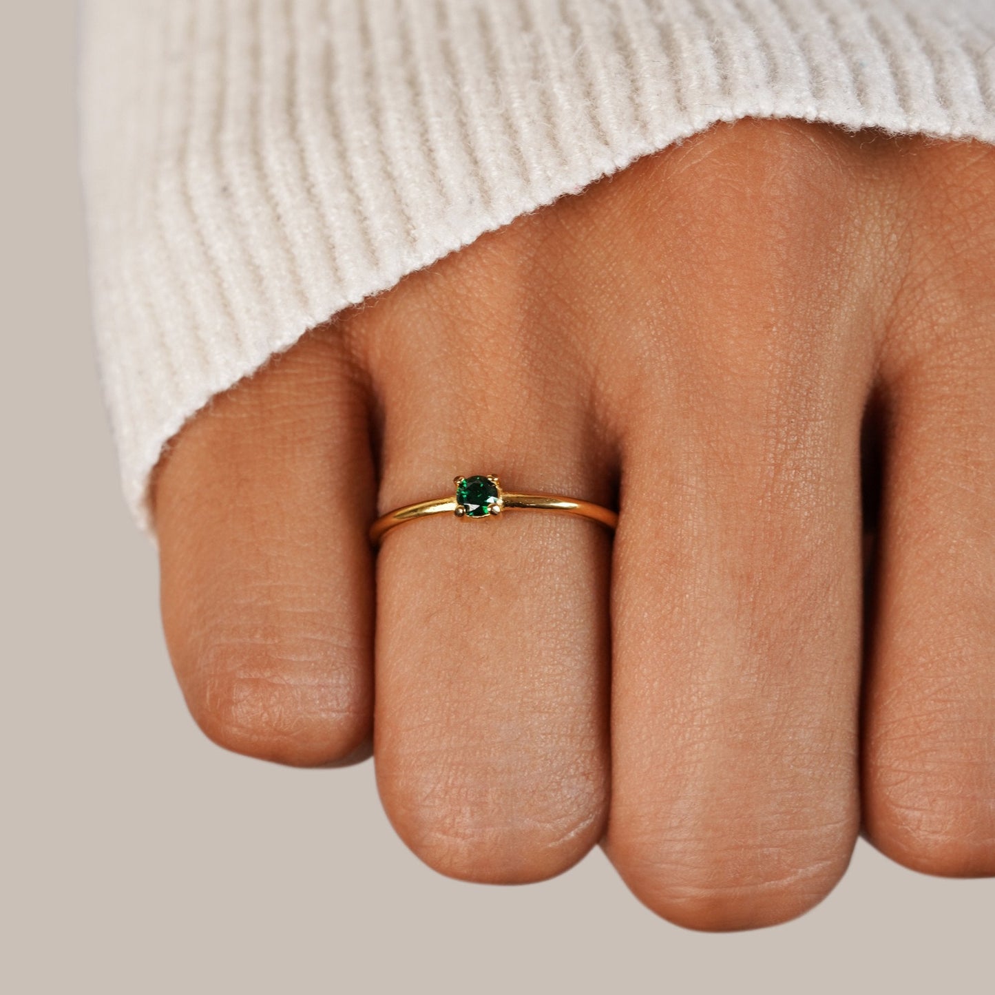 May Birthstone Gold-Tone Ring