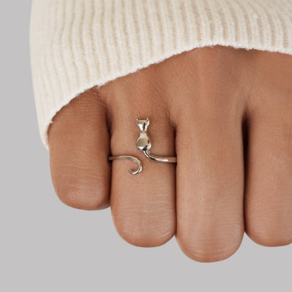 Midnight Cat Silver-Tone Ring