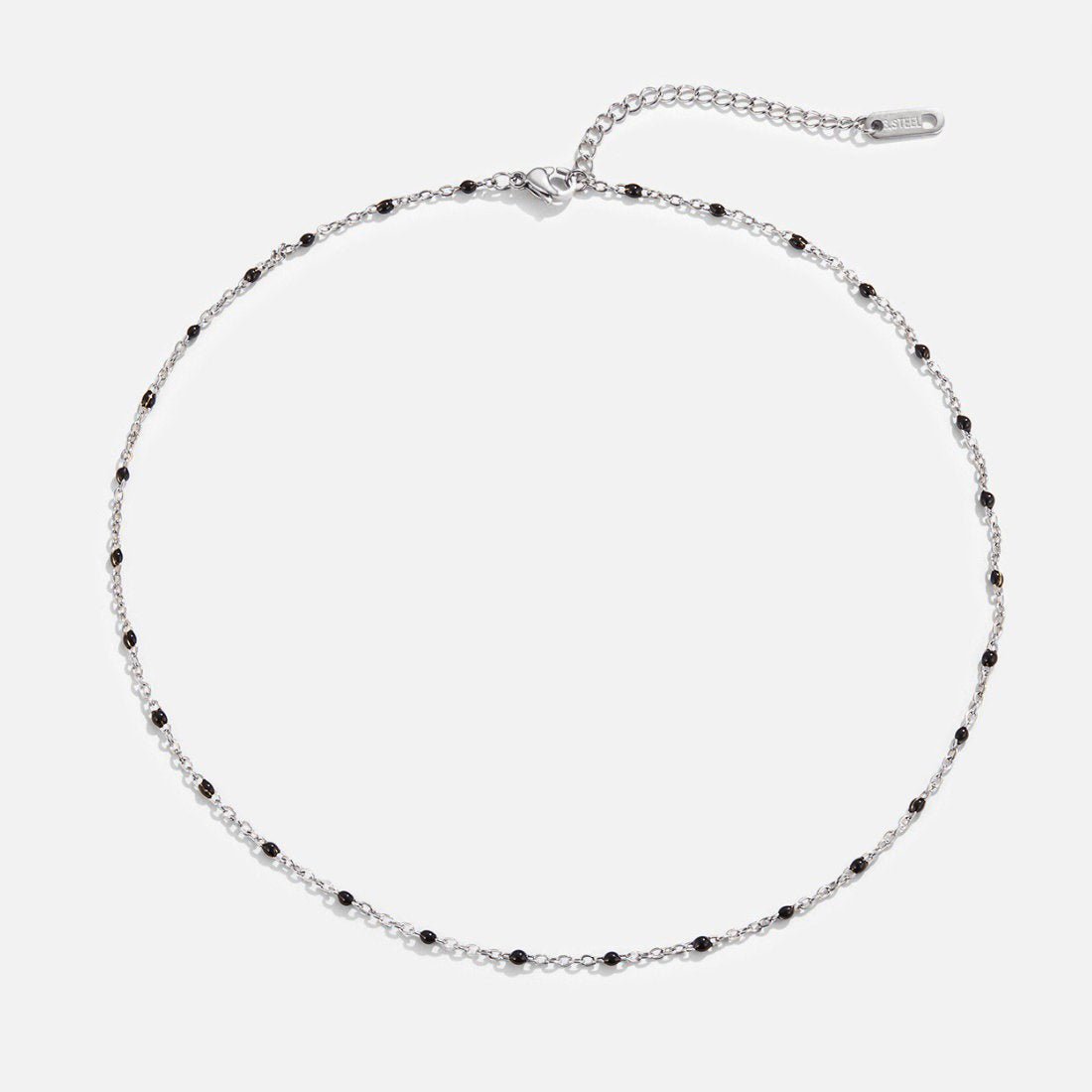 Mila Black Bead Silver-Tone Necklace