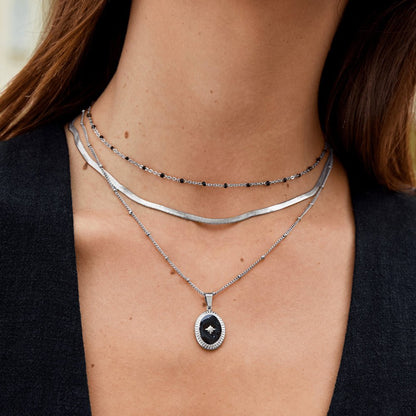 Mila Black Bead Silver-Tone Necklace