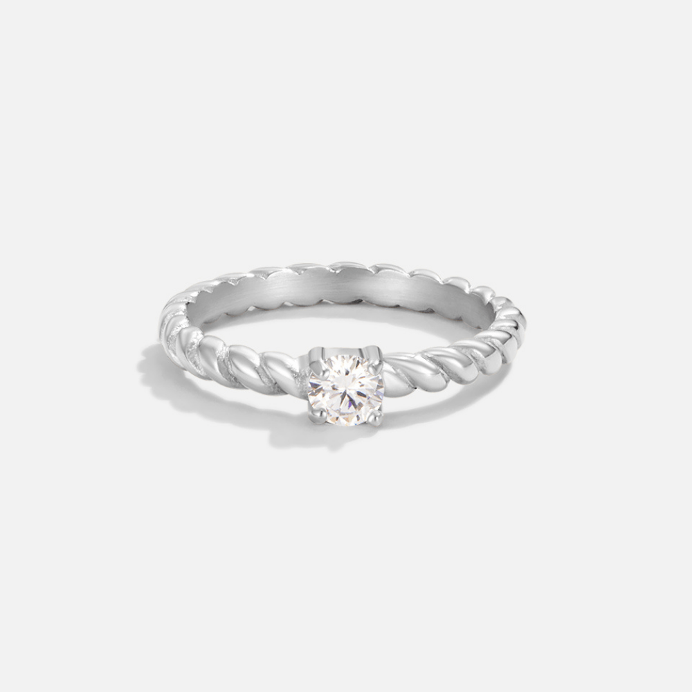 Milan Twisted Silver-Tone Crystal Ring