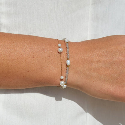 Moonstone-Effect and Pearl Bead Bracelet
