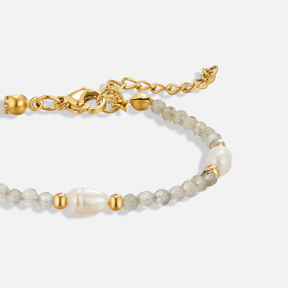 Moonstone-Effect and Pearl Bead Bracelet