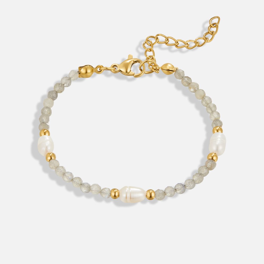 Moonstone-Effect and Pearl Bead Bracelet