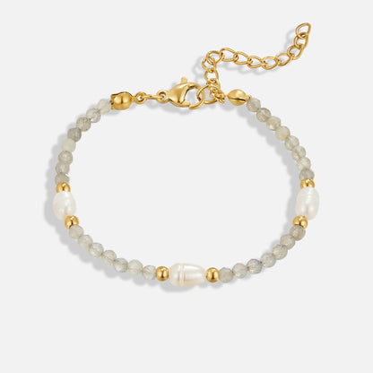 Moonstone-Effect and Pearl Bead Bracelet