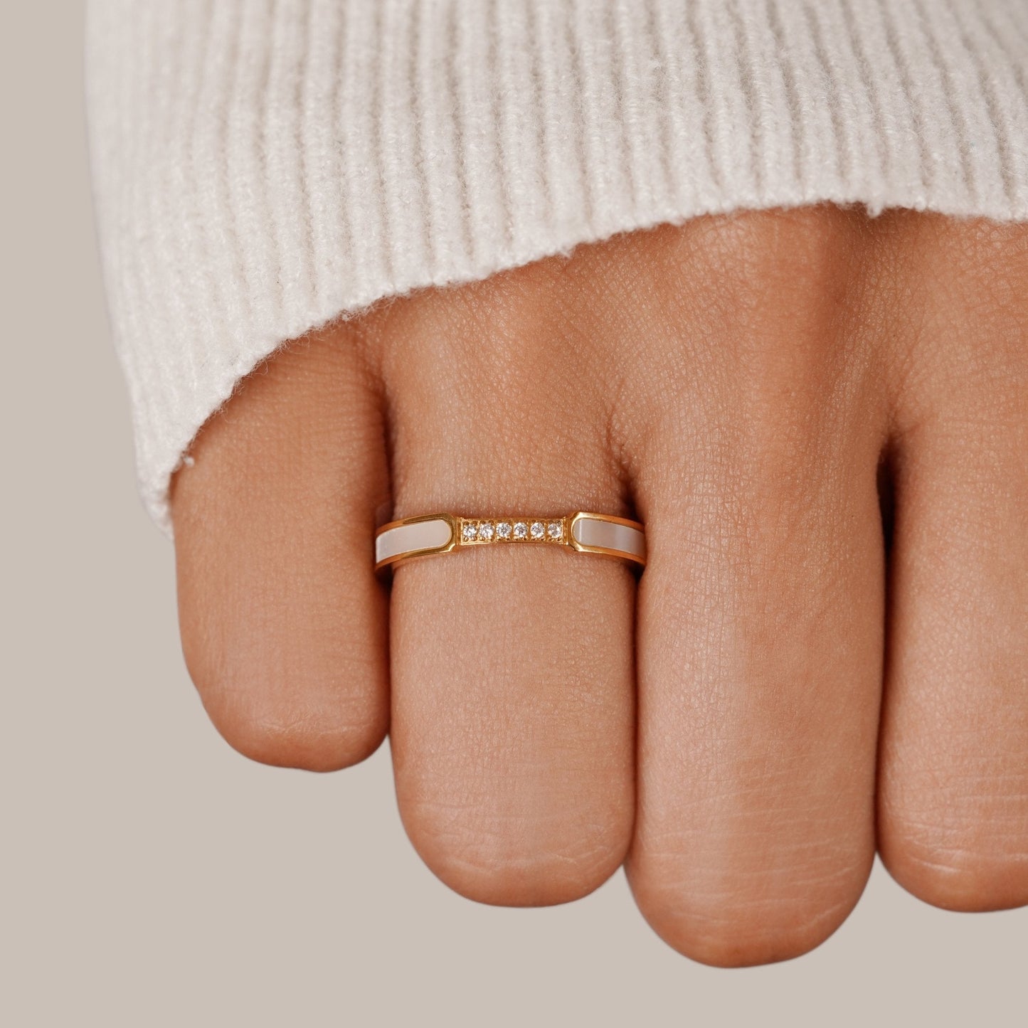 Mother of Pearl Crystal Ring