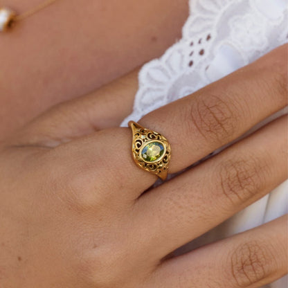 Mystic Emerald Green Gold-Tone Ring