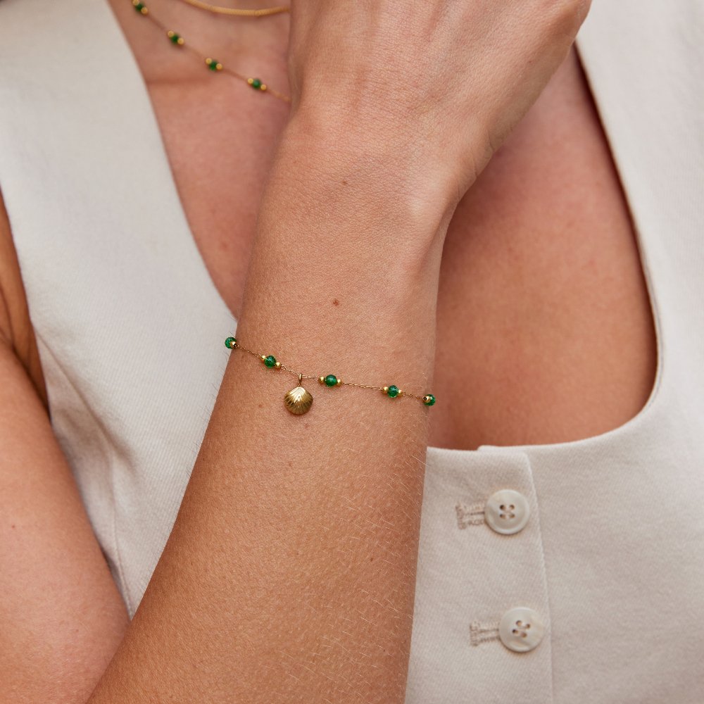 Nerissa Shell and Green Bead Bracelet
