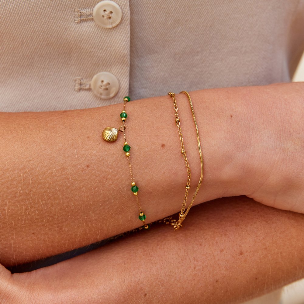 Nerissa Shell and Green Bead Bracelet